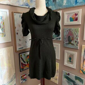 Takeout Dark Green Knit Cowl Neck Tie Waist Dress y2k Size M Cozy Twee Chic